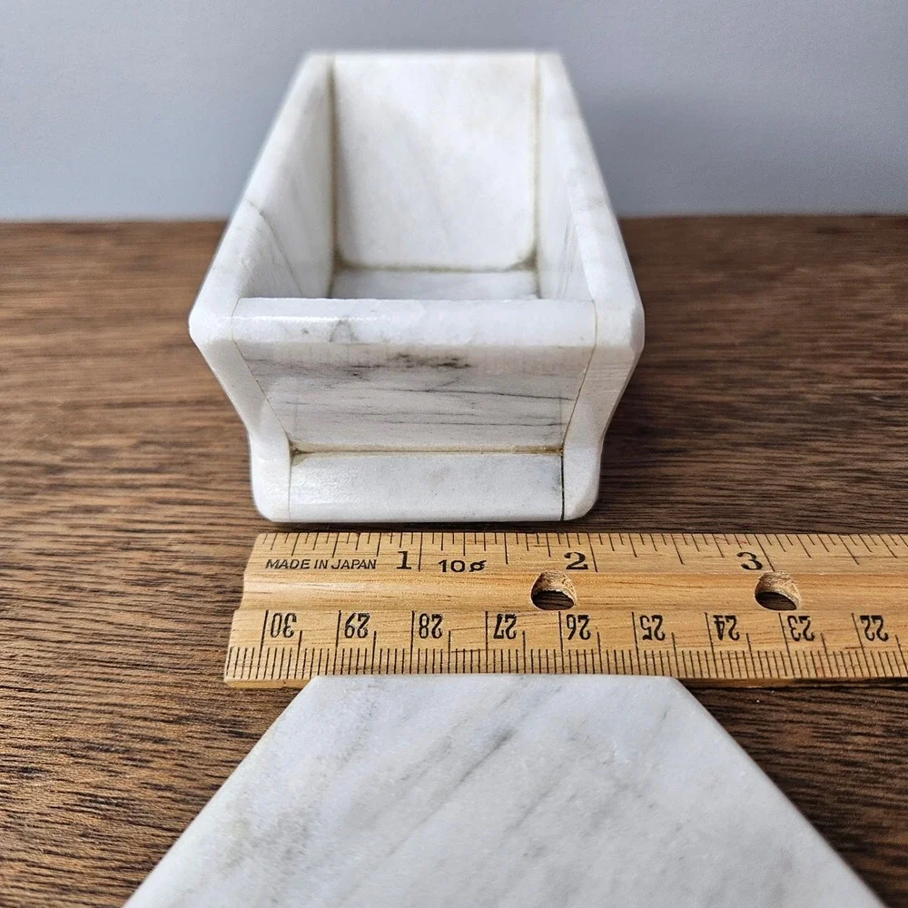 White Marble Hexagon Coasters Set of 5 Matching Caddy Holder Veined Gray Vtg